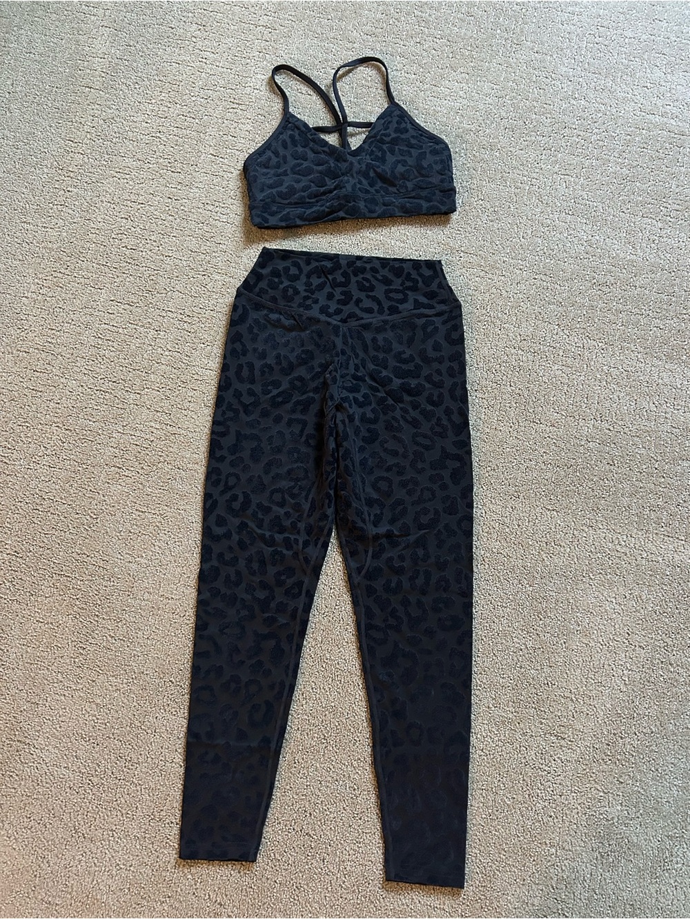 Balance Athletica Black Velvet Leopard-Print High-Rise Leggings with Strappy Bra